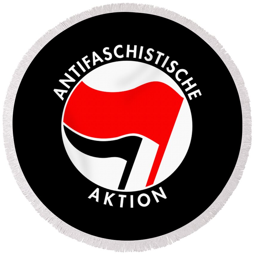 Funny Round Beach Towel featuring the digital art Retro Germany Antifaschistische Aktion Anti-Fascist by Flippin Sweet Gear