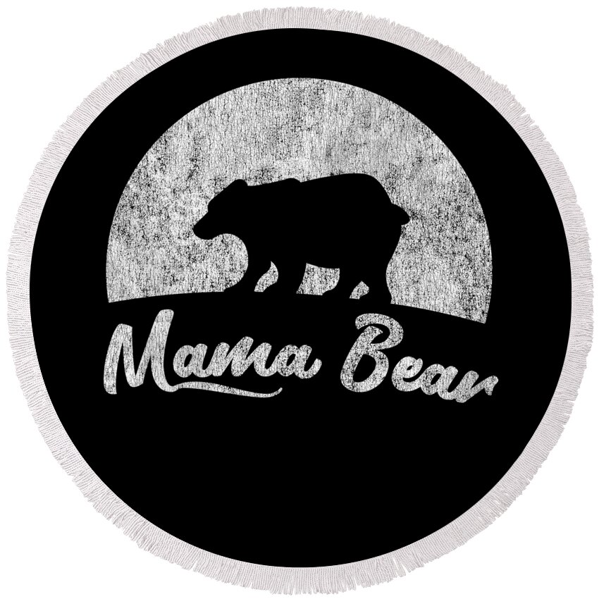Gifts For Mom Round Beach Towel featuring the digital art Retro Mama Bear by Flippin Sweet Gear