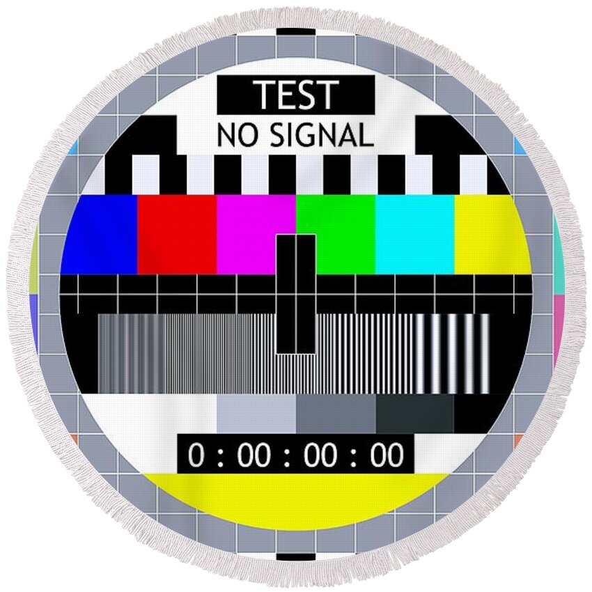 Retro Round Beach Towel featuring the digital art Retro TV Test Pattern by Marianna Mills