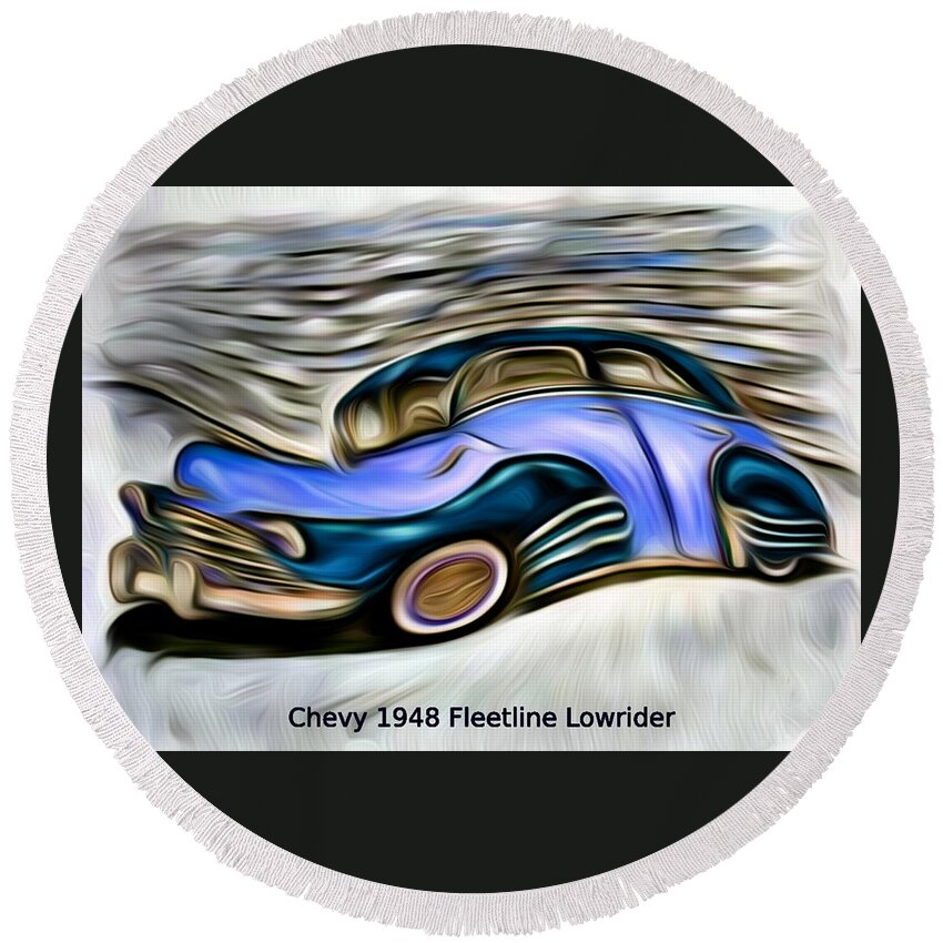 Chevy Round Beach Towel featuring the digital art Revved Up and Rarin' To Go... Blue by Ronald Mills