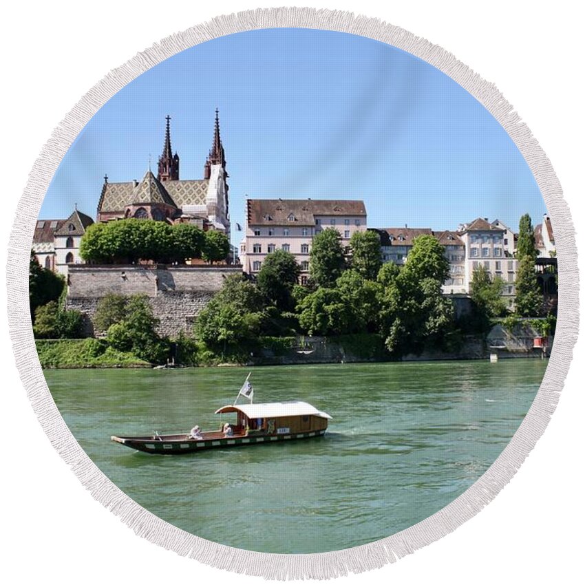 Ferry Round Beach Towel featuring the photograph Rhine Ferry by Flavia Westerwelle