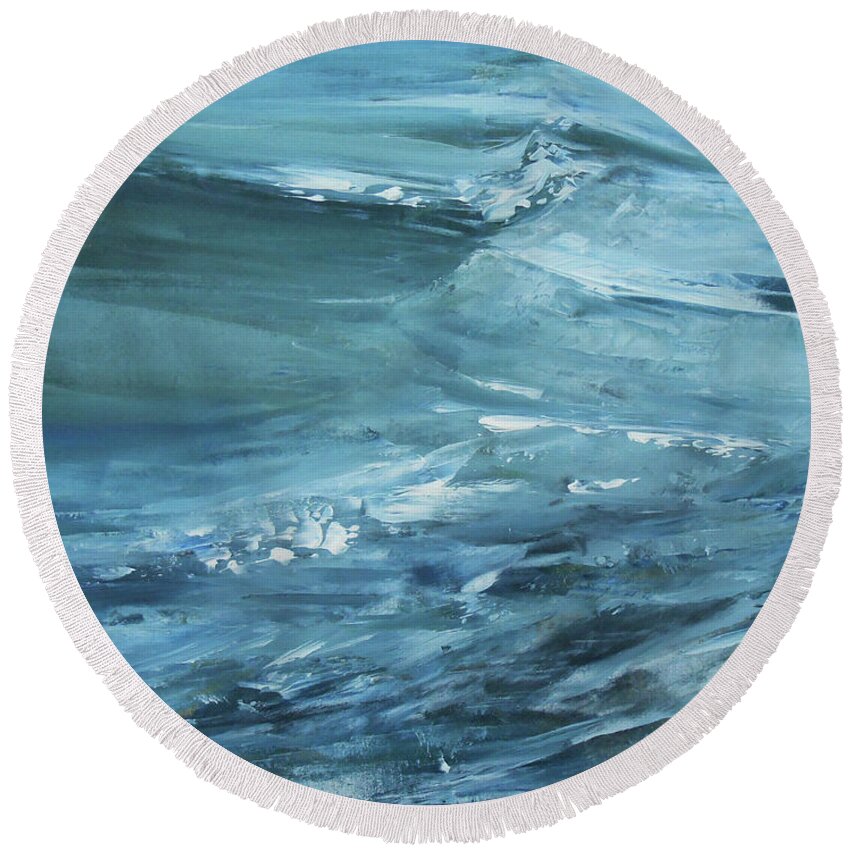 Abstract Round Beach Towel featuring the painting Rhythm Of The Waves by Jane See