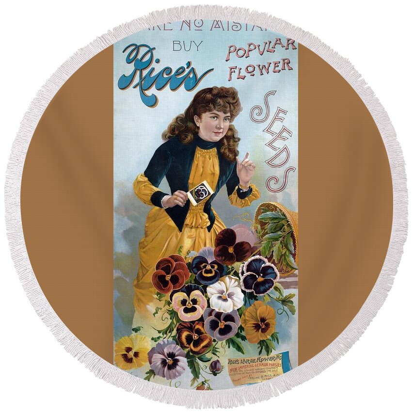 Americana Round Beach Towel featuring the digital art Rices's Flower Seeds, 1896 by Kim Kent