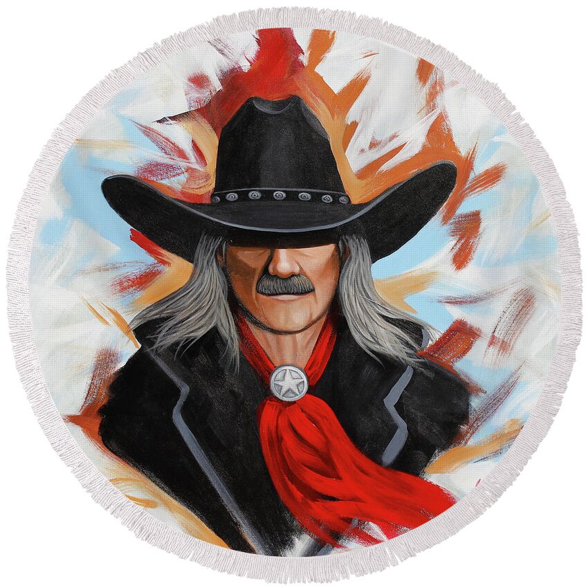 Johnny Ringo Round Beach Towel featuring the painting Ringo 10-2020 by Lance Headlee