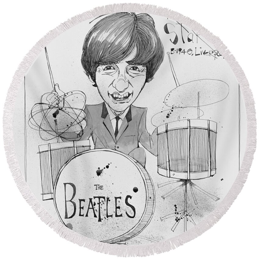  Round Beach Towel featuring the drawing Ringo Starr by Phil Mckenney