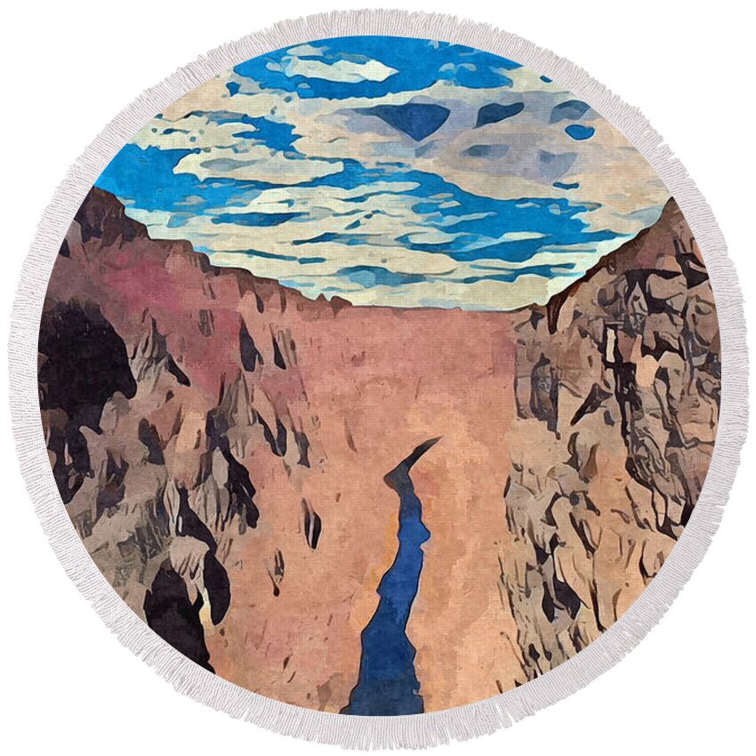 River Round Beach Towel featuring the digital art Rio Grande Gorge by Aerial Santa Fe