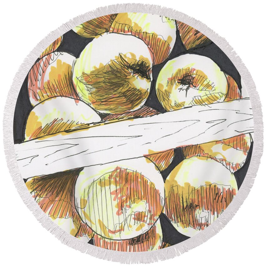 Peaches Round Beach Towel featuring the painting Ripe by Thomas Hamm