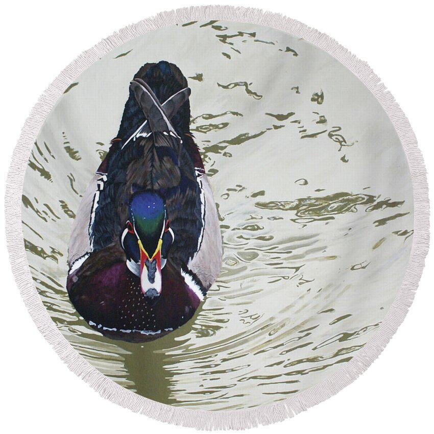 Woodduck Round Beach Towel featuring the painting Ripples by Heather E Harman