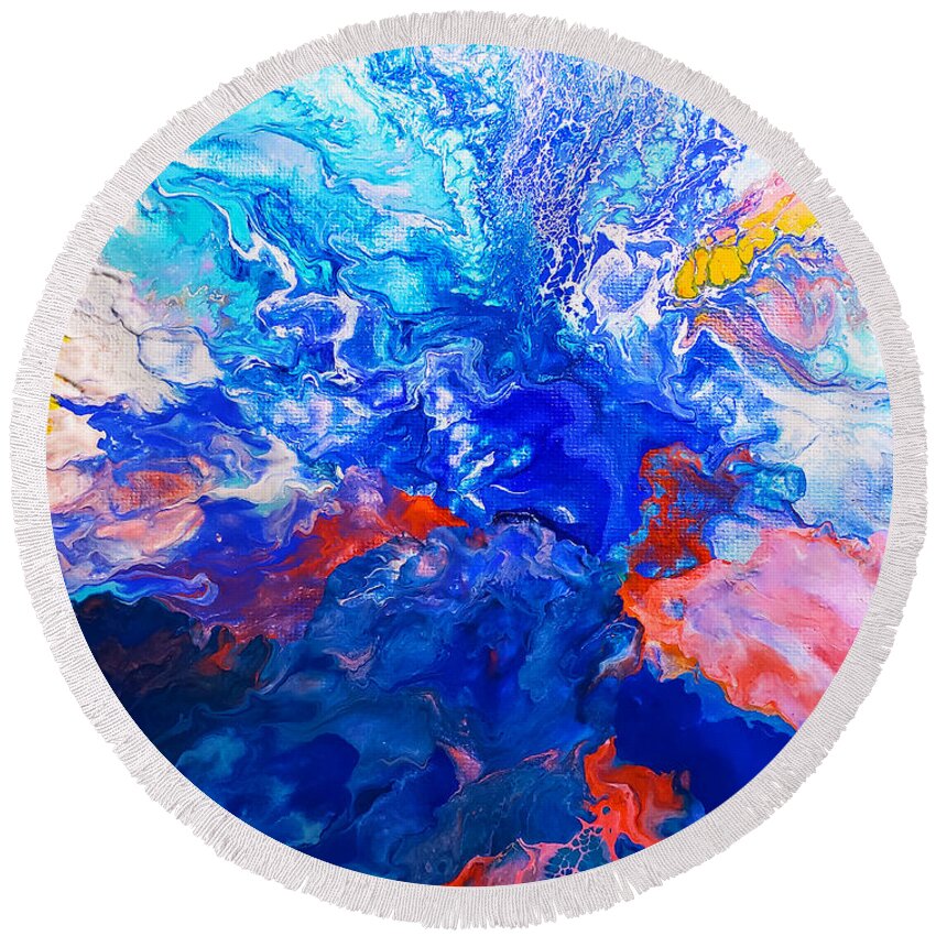Abstract Round Beach Towel featuring the painting Rising Sea by Christine Bolden