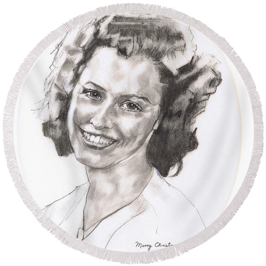 Charcoal Pencil Round Beach Towel featuring the drawing Rita by Sean Connolly