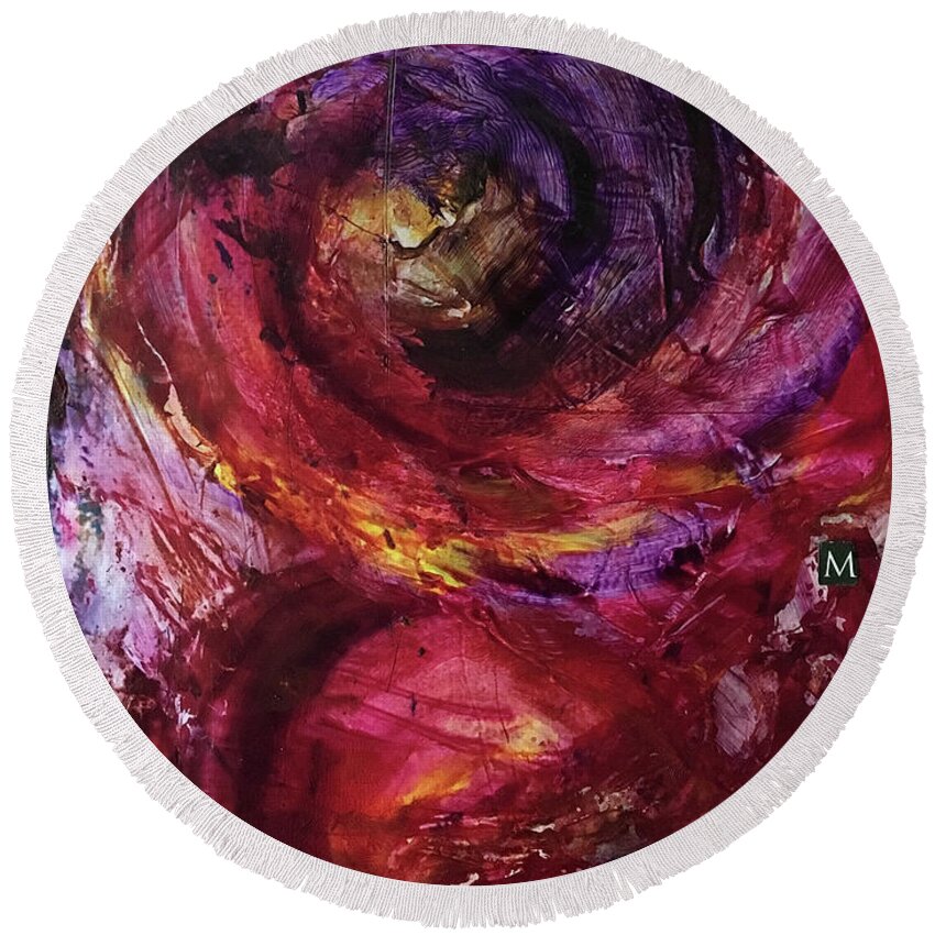 Abstract Art Round Beach Towel featuring the painting Ritual Unfolds by Rodney Frederickson