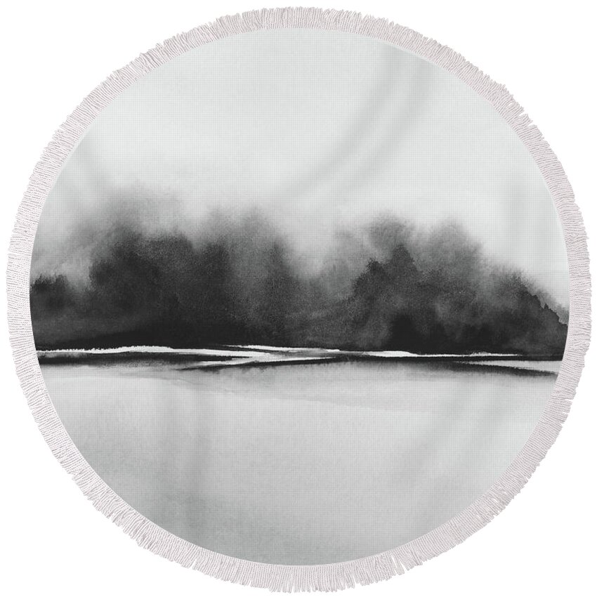 White Round Beach Towel featuring the painting River Bank II by Rachel Elise