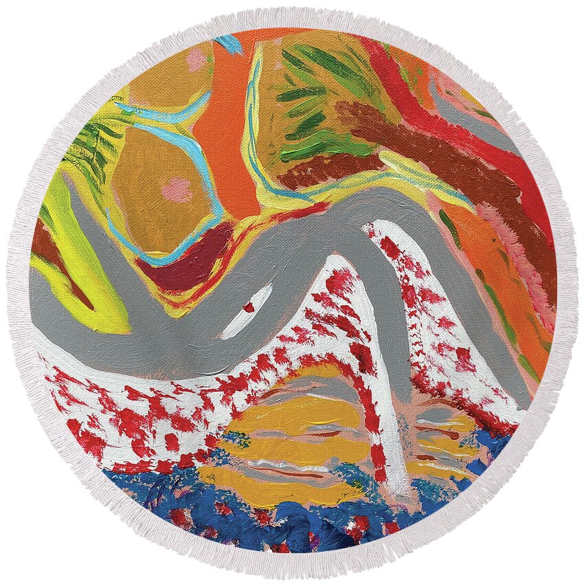 River Round Beach Towel featuring the painting River Dancer by David Feder
