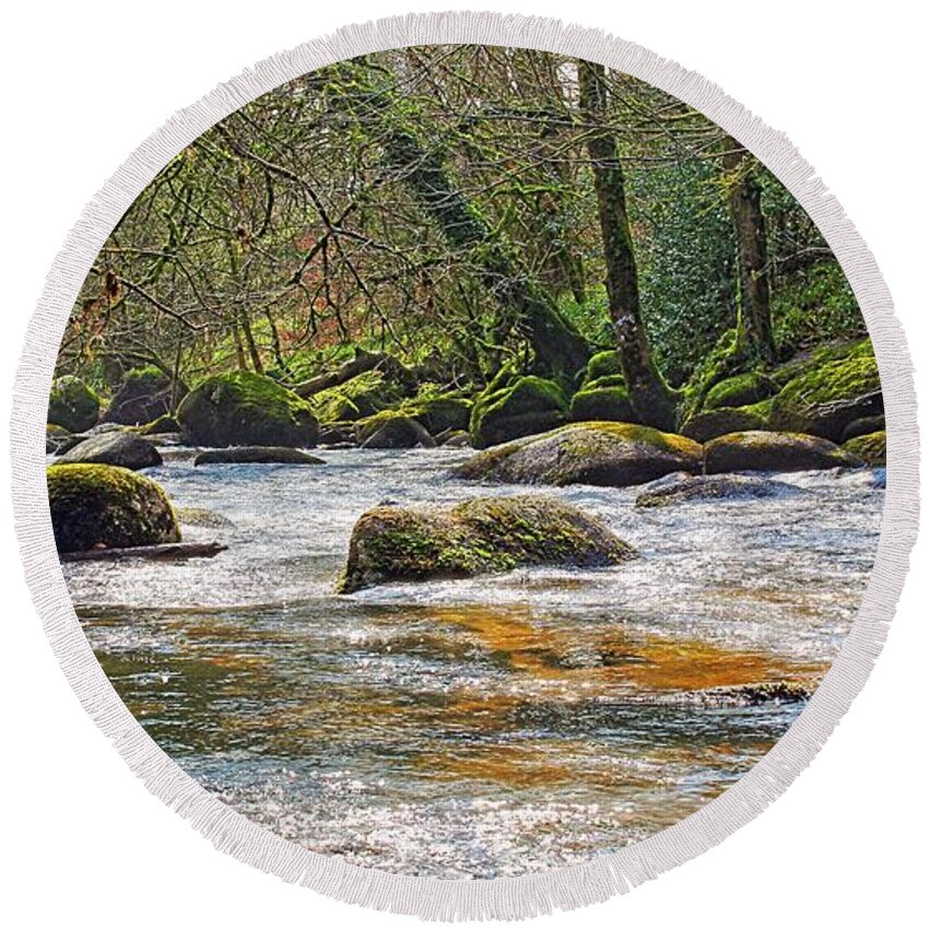 River Dart Round Beach Towel featuring the photograph River Dart in winter by Tony Mills
