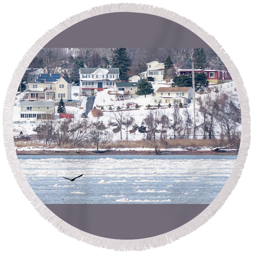 Hudson River Round Beach Towel featuring the photograph River Ice by Kevin Suttlehan