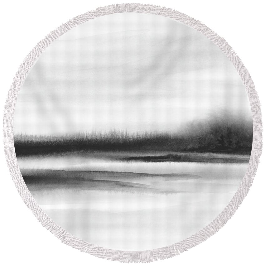 White Round Beach Towel featuring the painting River Reflection III by Rachel Elise