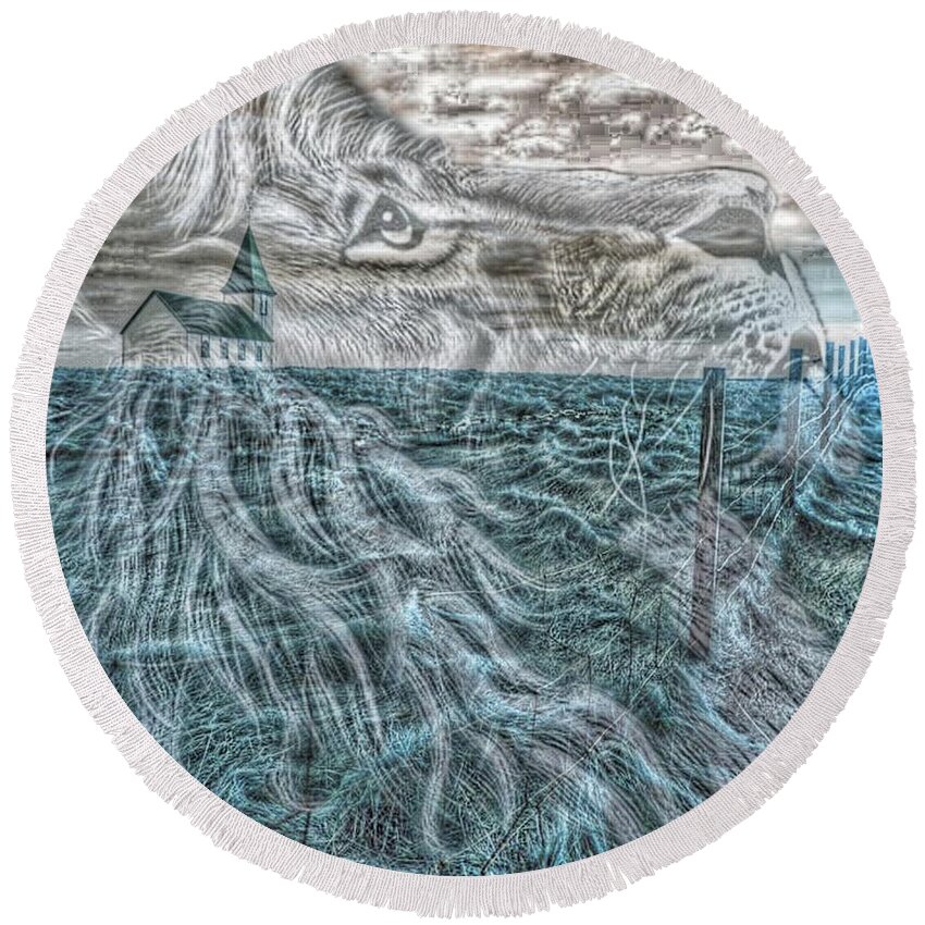 Lion Round Beach Towel featuring the mixed media Rivers of Healing #2 by Jessica Eli