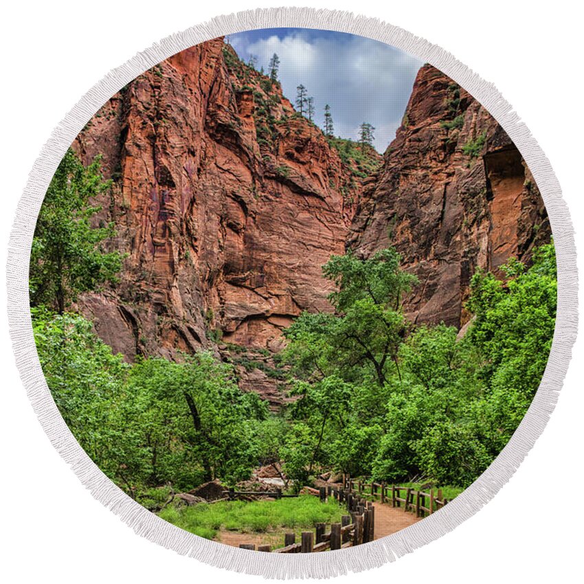 Zion Round Beach Towel featuring the photograph Riverside Trail Zion National Park Utah by Anthony Sacco