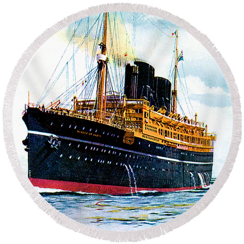 Vicero Round Beach Towel featuring the painting RMS Viceroy of India Cruise Ship 1928 by Unknown