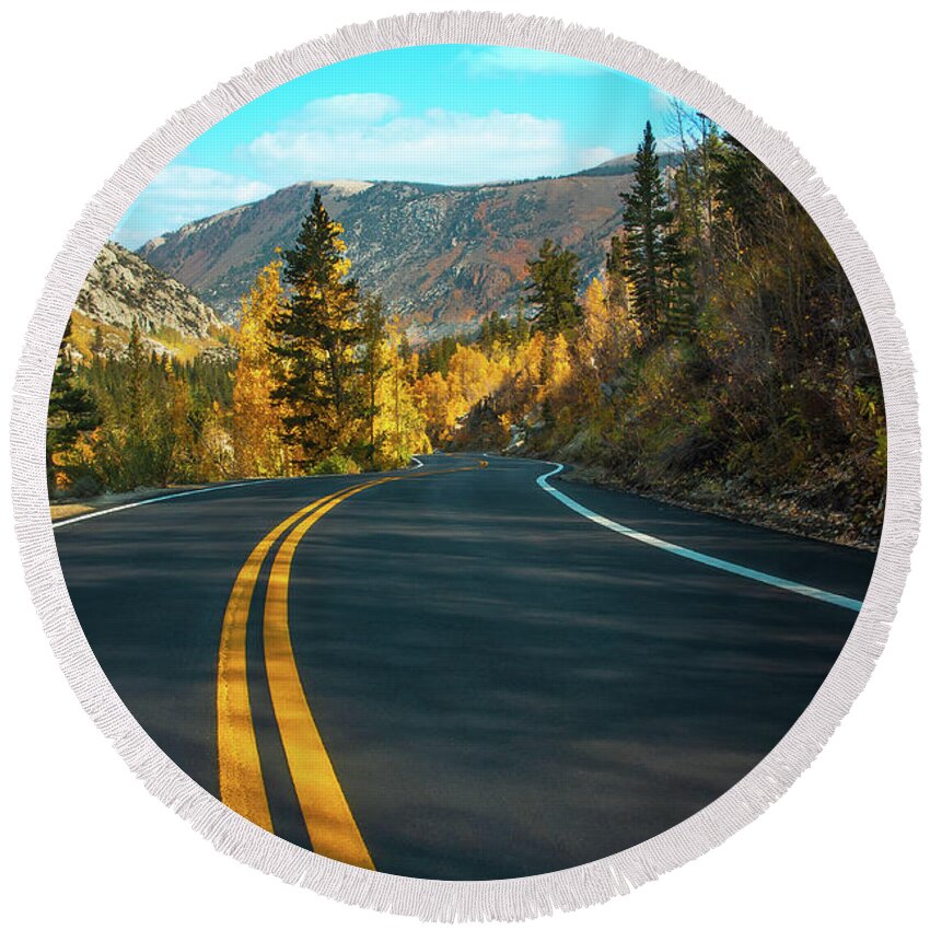 Bishop Creek Round Beach Towel featuring the photograph Road to Bishop by Micah May