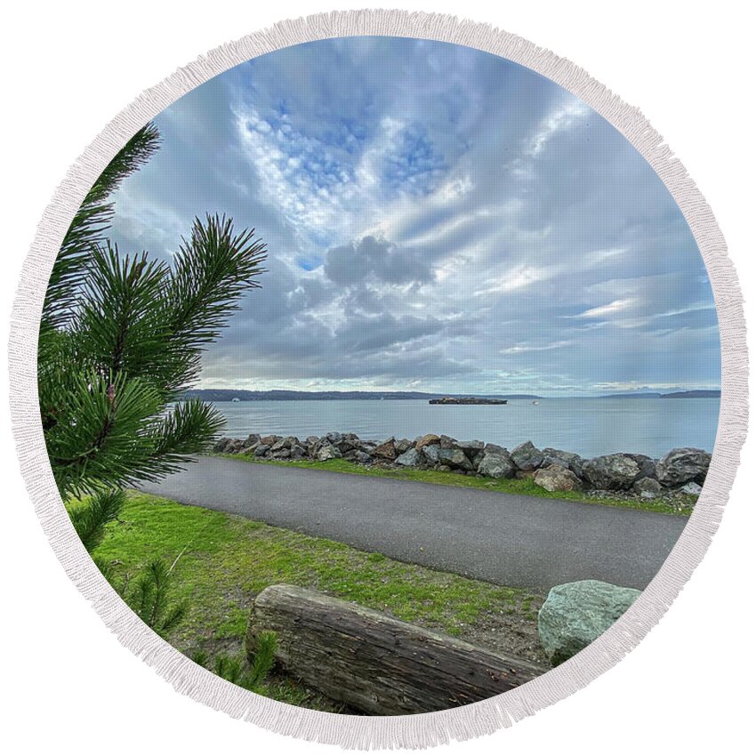 Sea Round Beach Towel featuring the photograph Road to sea by Anamar Pictures