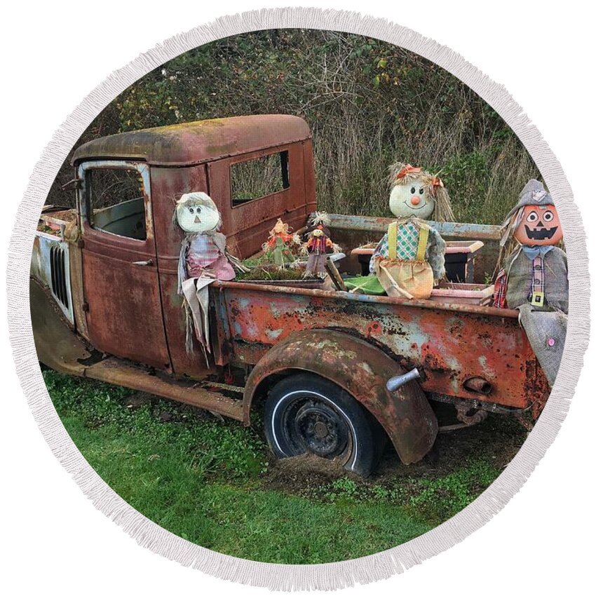 Pickup Round Beach Towel featuring the photograph Roadside Attraction by Jerry Abbott