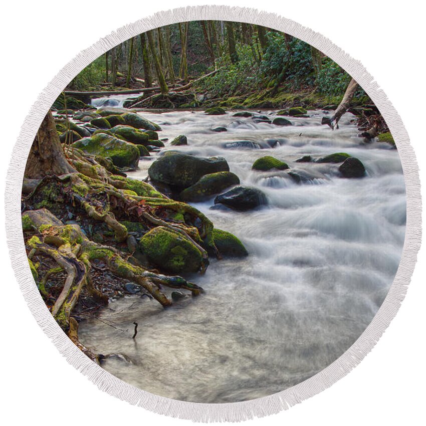  Round Beach Towel featuring the photograph Roadside Creek 3 by Phil Perkins