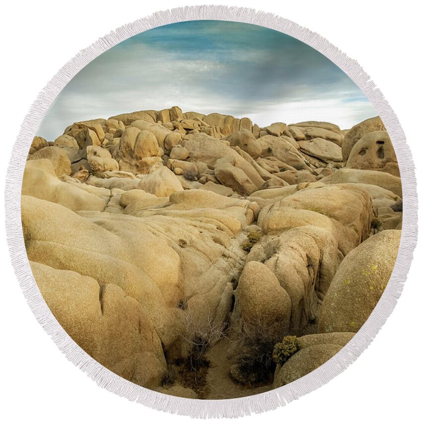 California Round Beach Towel featuring the photograph Rock field of Joshua Tree by Micah May