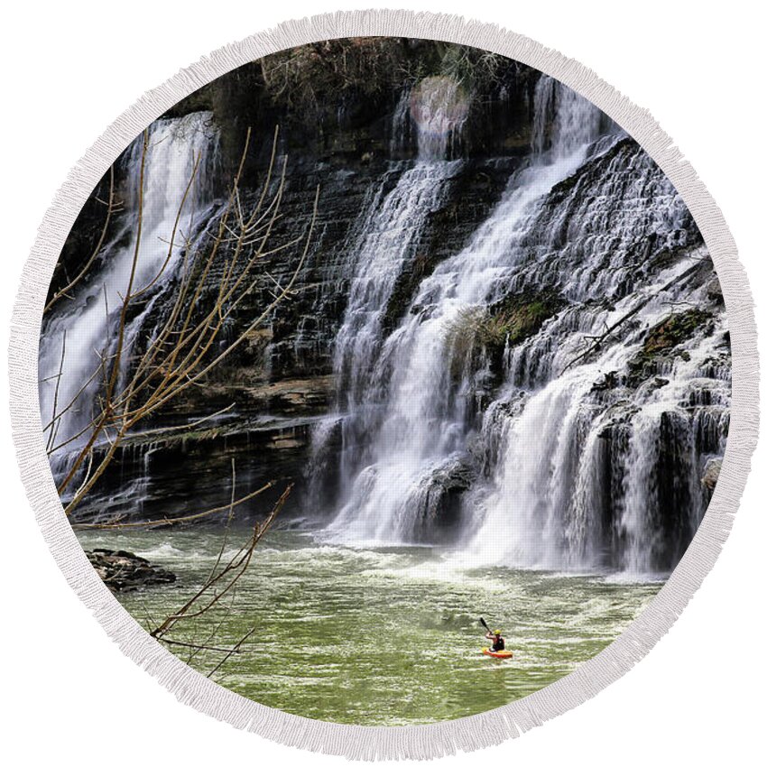 Waterfall Round Beach Towel featuring the photograph Rock Island State Park - Rock Island, TN by William Rainey