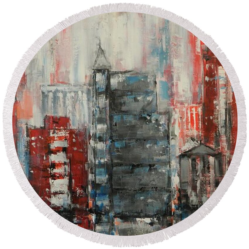 Cityscape Round Beach Towel featuring the painting Rock Me Raleigh by Dan Campbell