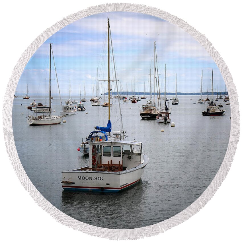 Harbor Round Beach Towel featuring the photograph Rockport Maine by Veronica Batterson