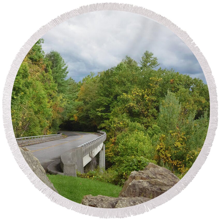 Bridge Round Beach Towel featuring the photograph Rocks and Roads by Steve Templeton