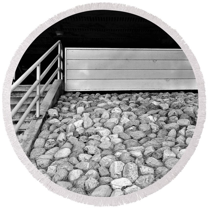 Black And White Round Beach Towel featuring the photograph Rocks and Stairs by Andrew Lawrence