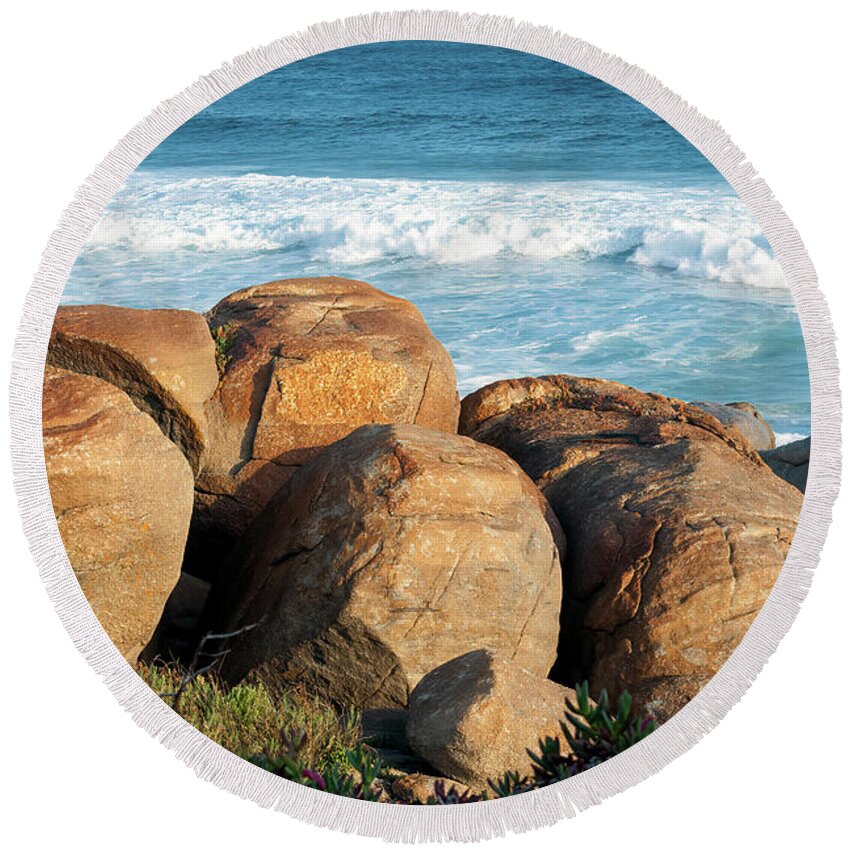 Coastal Round Beach Towel featuring the photograph Rocks at Lights Beach, Denmark, Western Australia by Elaine Teague