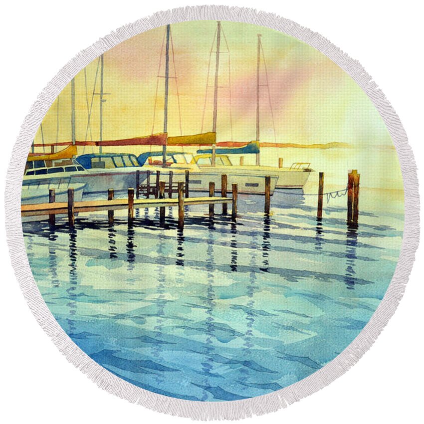 Boats Round Beach Towel featuring the painting Roll away the night by Mick Williams