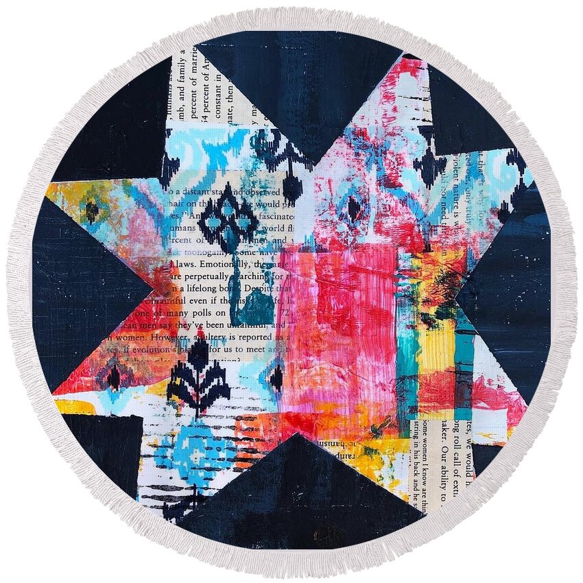 Star Round Beach Towel featuring the painting Roll Call of Extinction by Cyndie Katz