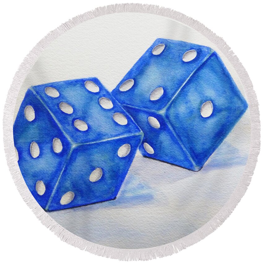 Dice Round Beach Towel featuring the painting Roll the Dice by Kelly Mills