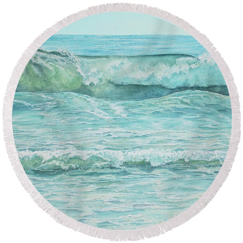 Seascape Round Beach Towel featuring the painting Rolling In by Joanne Grant