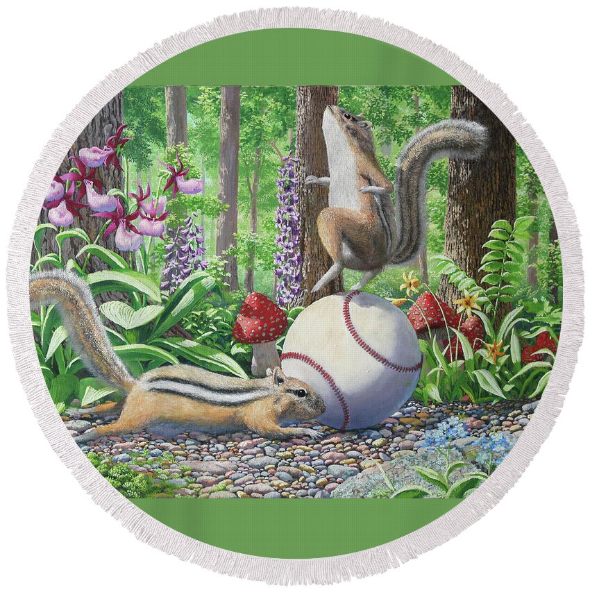 Nature Round Beach Towel featuring the painting Rolling by Michael Goguen