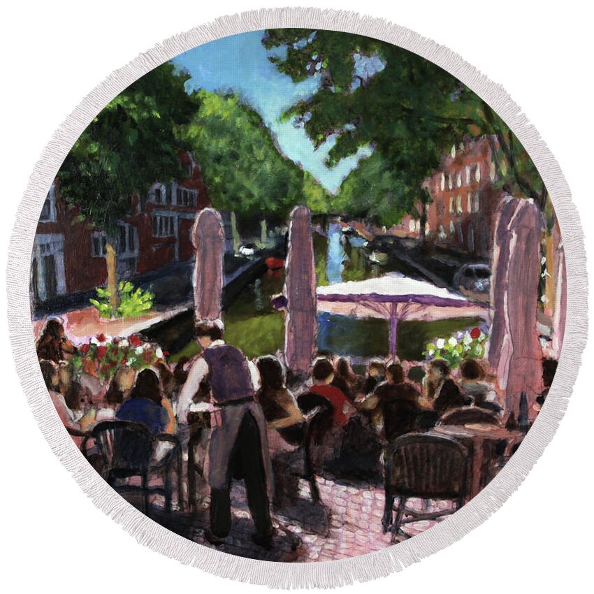 Amsterdam Canal Round Beach Towel featuring the painting Rollmops by David Zimmerman