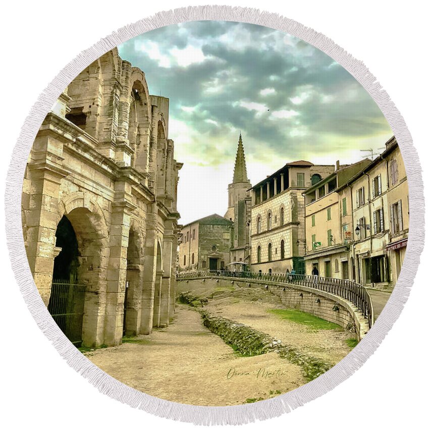 Arena Round Beach Towel featuring the photograph Roman Arena in Arles by Donna Martin