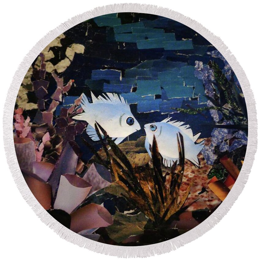 Impressionist Round Beach Towel featuring the mixed media Romance in the Reef by JAMartineau