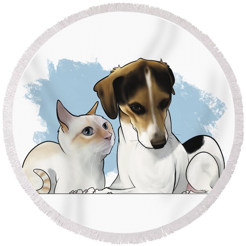 Romeo Round Beach Towel featuring the drawing Romeo and Ernie Wetherington by Canine Caricatures By John LaFree