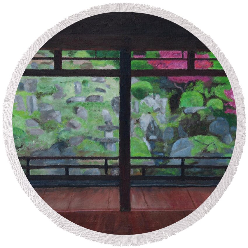 Japan Round Beach Towel featuring the painting Room With a View by Masami IIDA