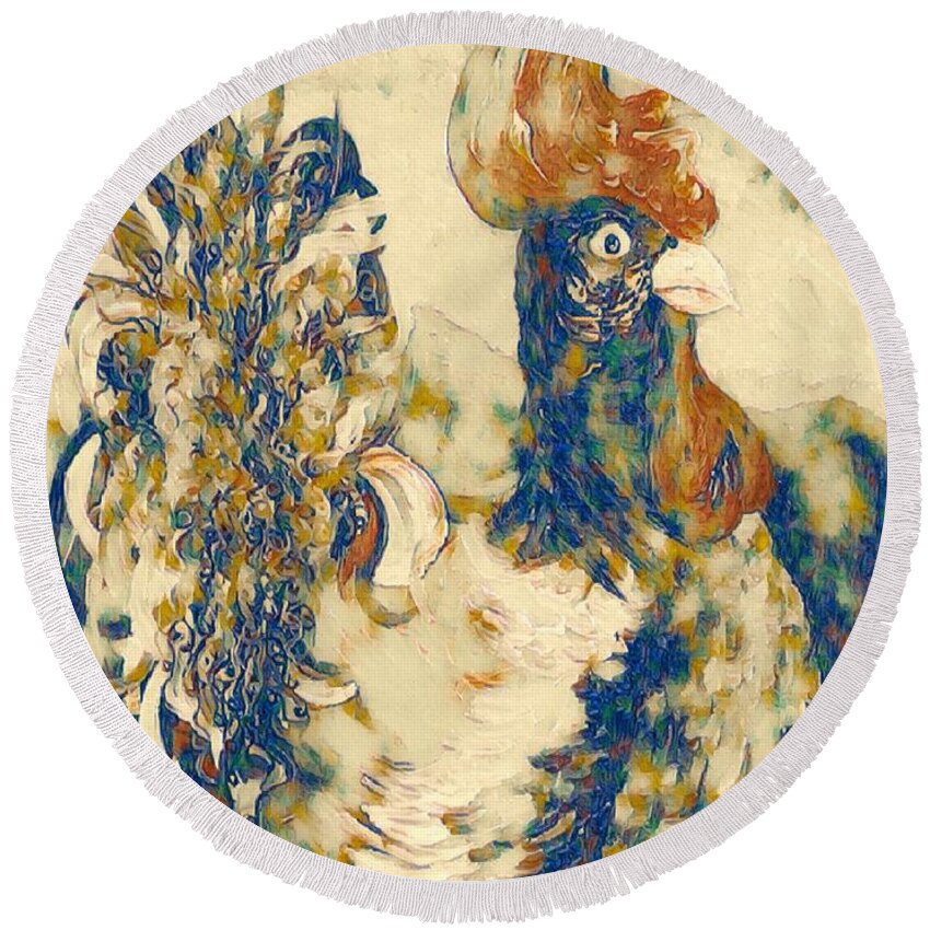 Rooster Round Beach Towel featuring the painting Rooster Cezanne Style by Eloise Schneider Mote