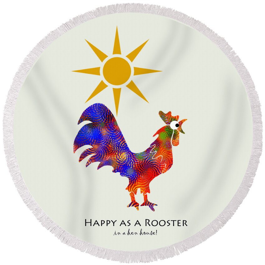 Rooster Round Beach Towel featuring the mixed media Rooster Pattern Art by Christina Rollo