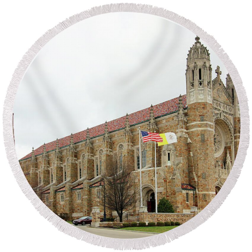 Our Round Beach Towel featuring the photograph Rosary Cathedral Toledo Ohio 0039 by Jack Schultz