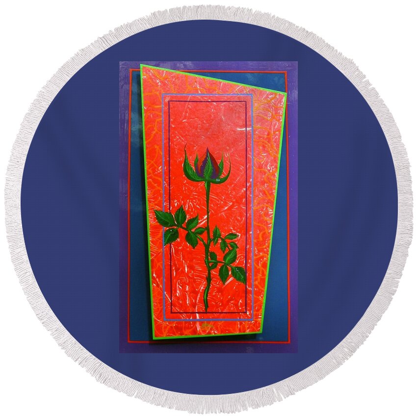  Round Beach Towel featuring the painting Rose begining by Alan Johnson