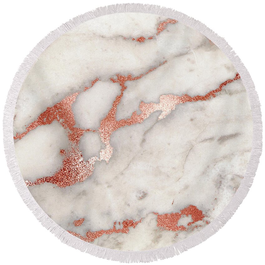 Marble Round Beach Towel featuring the painting Rose Gold Marble Blush Pink Copper Metallic Foil by Modern Art