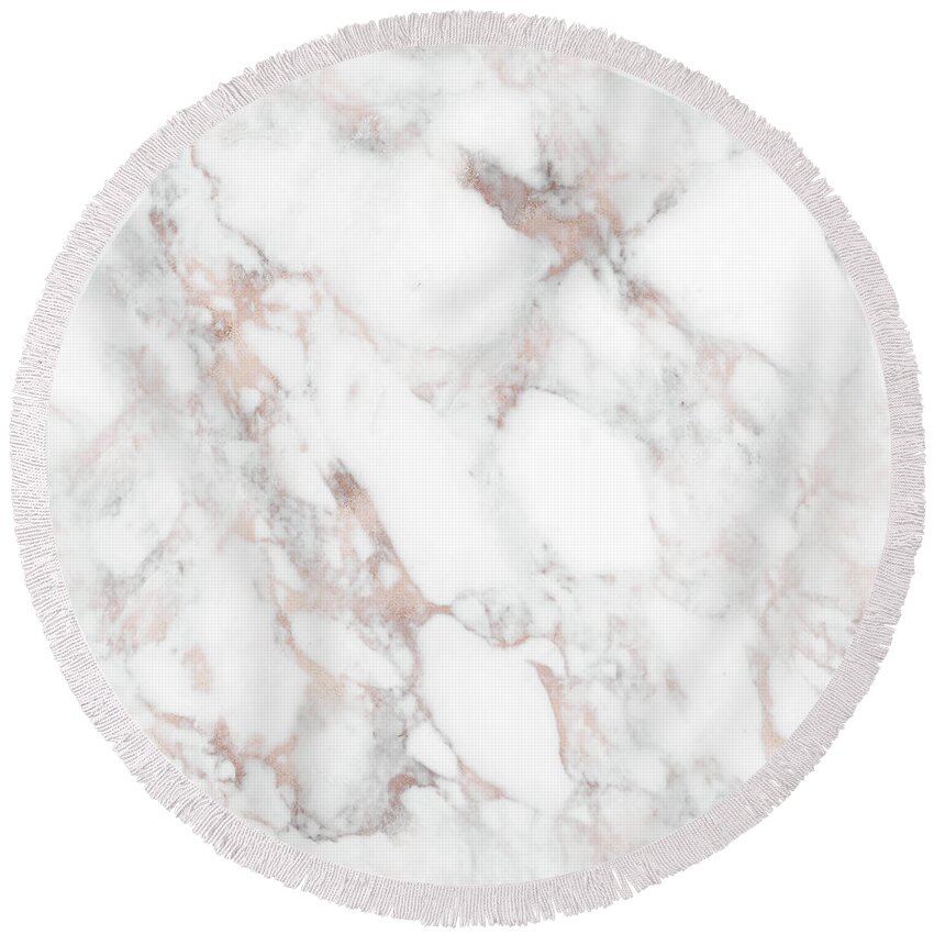 Marble Round Beach Towel featuring the painting Rose Gold Marble Blush Pink Metallic Foil by Modern Art